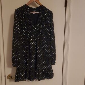 Aqua Black Lng-Slv Dress w/Gold Dot Print Size M Reg 100 Poly